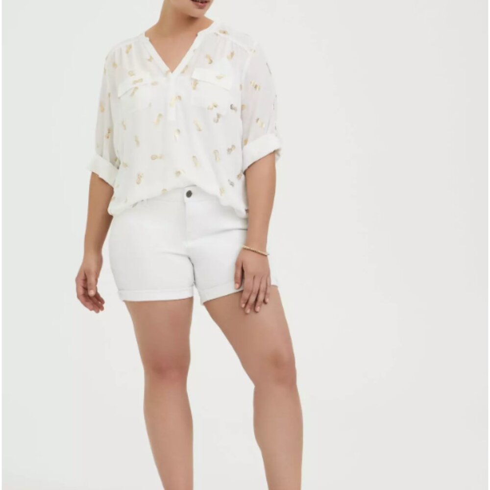 810-12 NEW Torrid Harper Georgette White Gold Pineapple Blouse Size L/12, 0